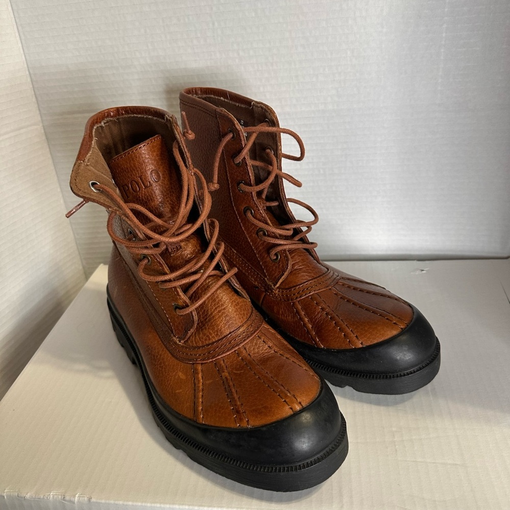Polo Ralph Lauren Udel Dark Brown Leather Duck Boots Mens Size 7D - Picture 2 of 11